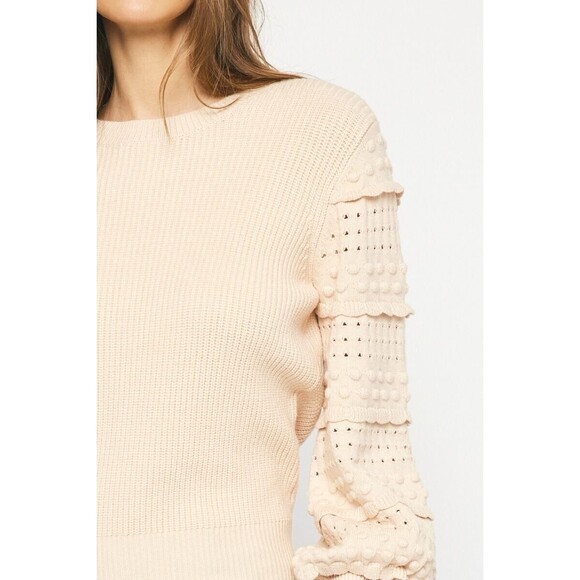 Entro Sweater Pullover Textured Ruffle Sleeve Peachy Tan Women’s L - Picture 9 of 12